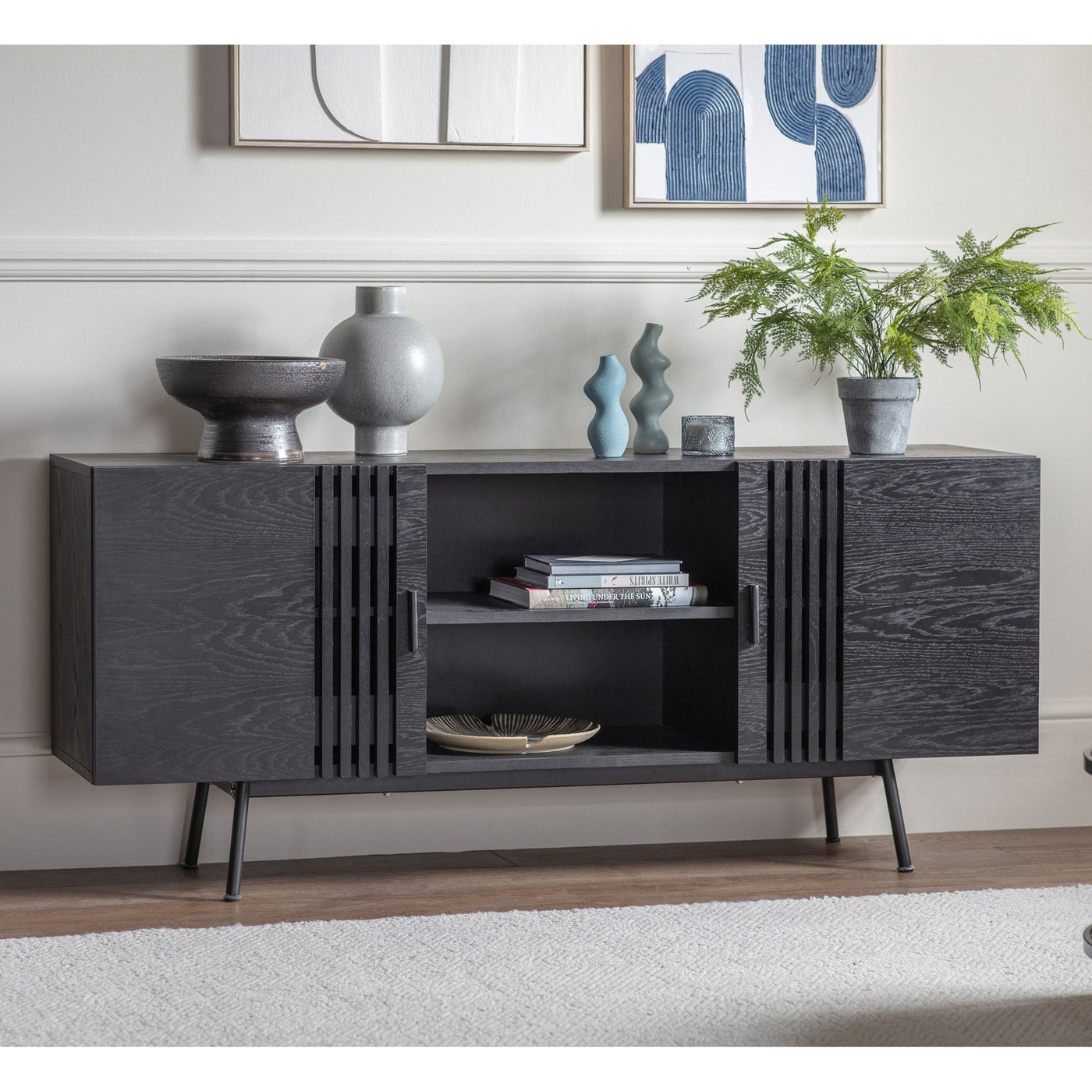 Bodhi Living Chivery Sideboard Black 1600x420x700mm House of Isabella UK