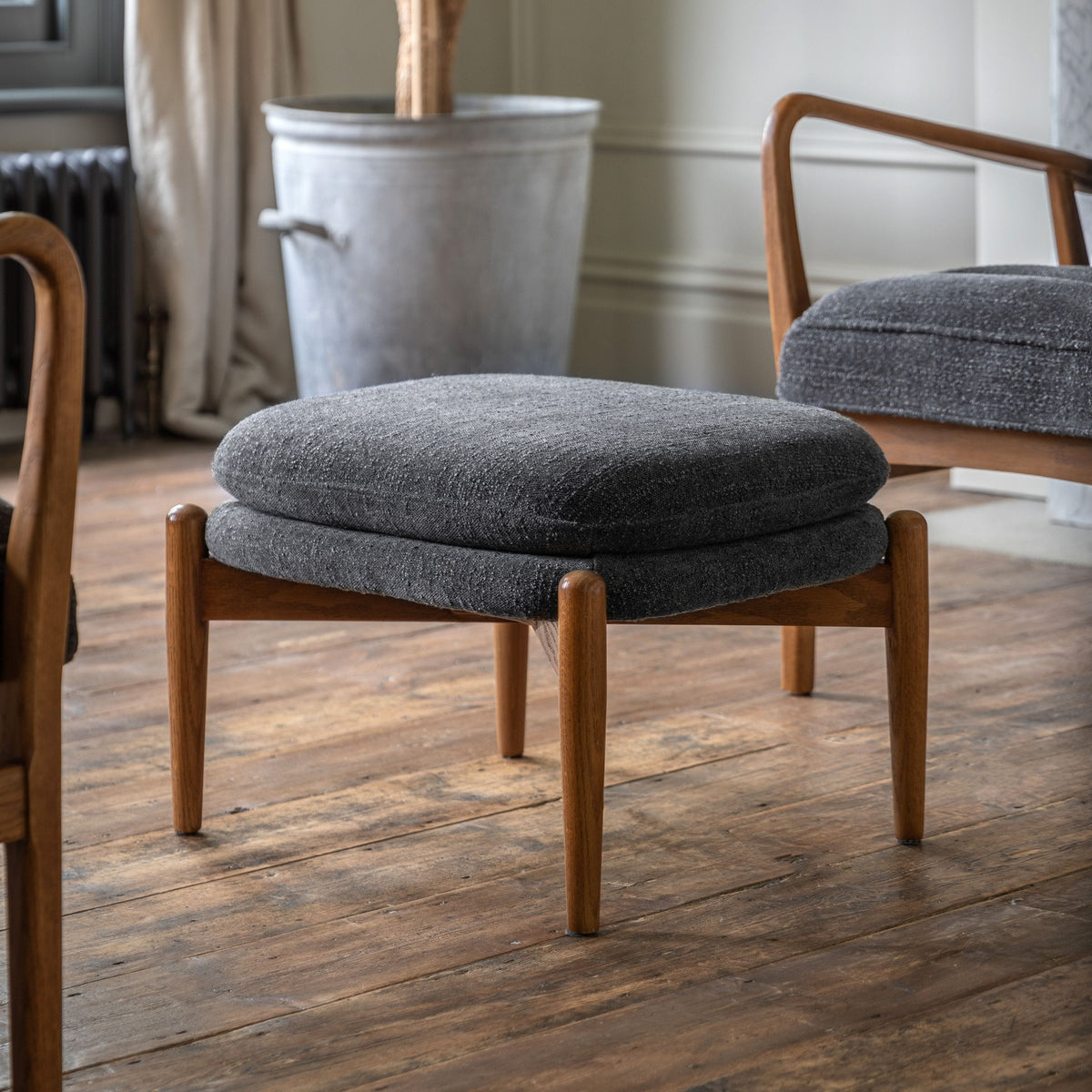 Datzun Footstool Charcoal Boucle.