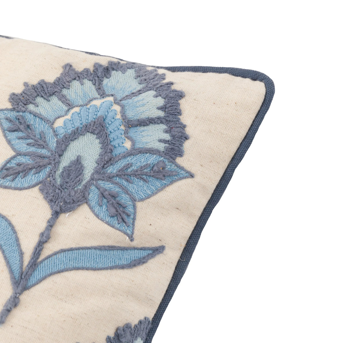 Bodhi Living Fleur Embroidered Cushion Ink Blue House of Isabella UK