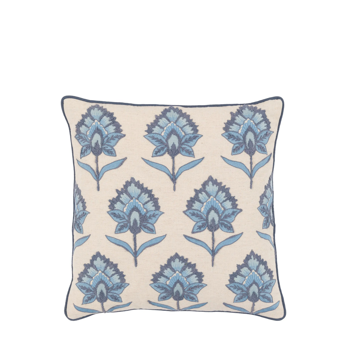 Bodhi Living Fleur Embroidered Cushion Ink Blue House of Isabella UK