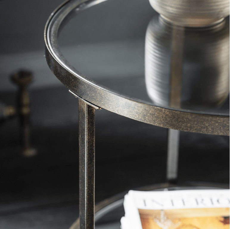 Cinderford Bronze Metal and Glass Side Table.