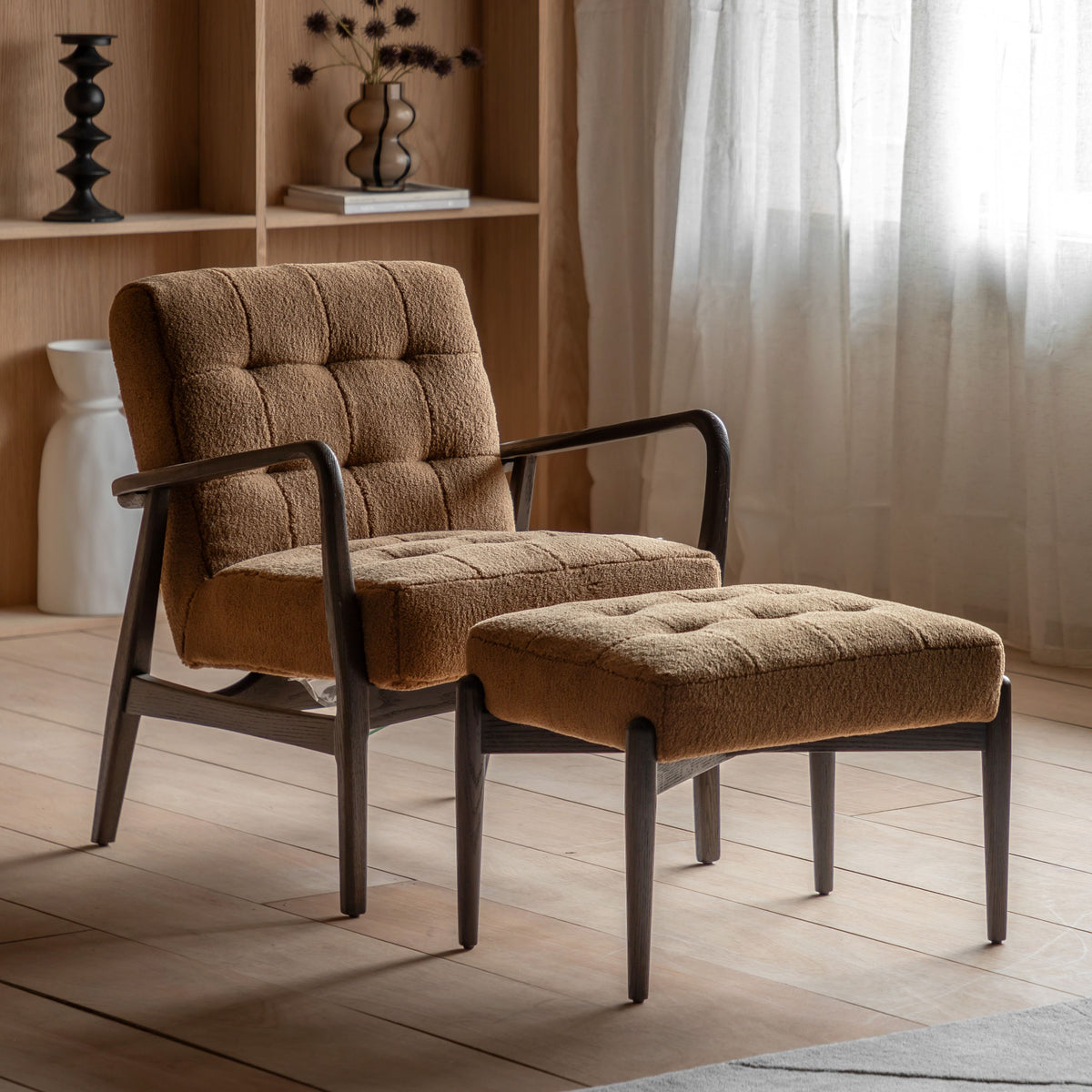 Bodhi Living Humber Footstool Ochre Faux Sheepskin House of Isabella UK