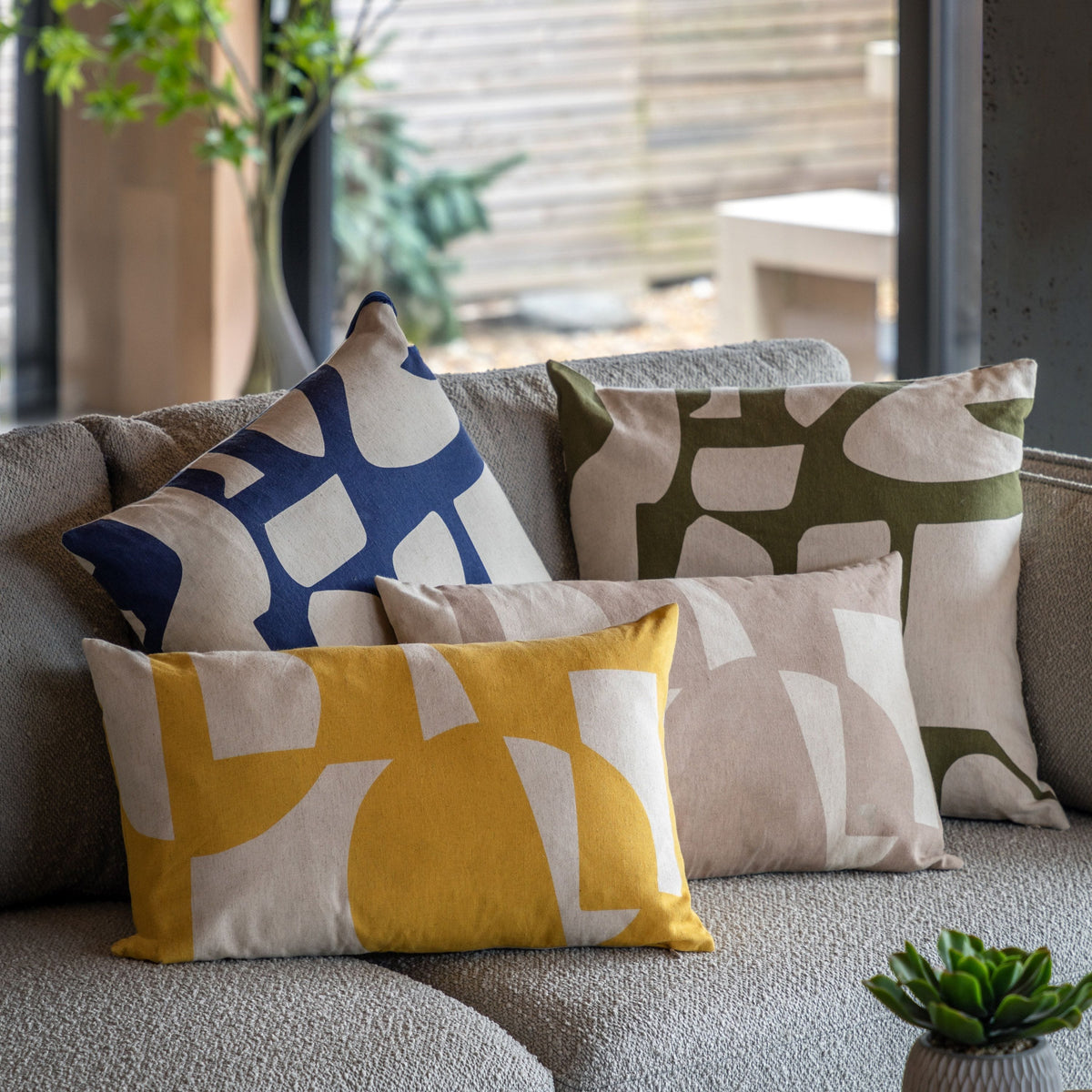 Bodhi Living Kalmar Graphic Cushion Taupe House of Isabella UK