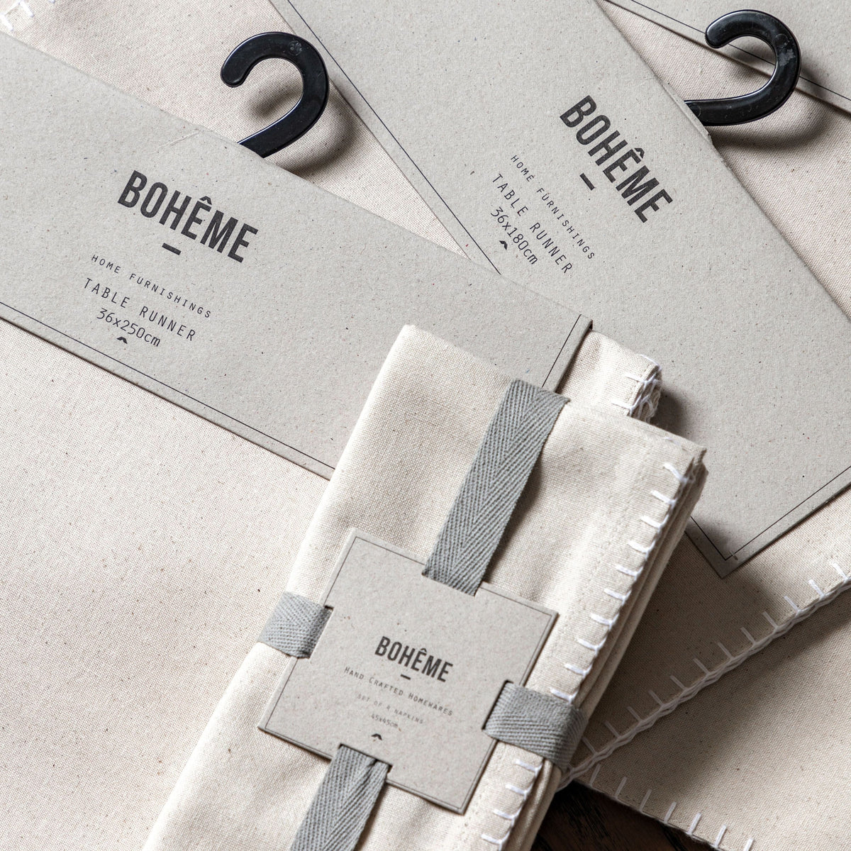 Bodhi Living Linen Effect Table Runner Cream Small House of Isabella UK