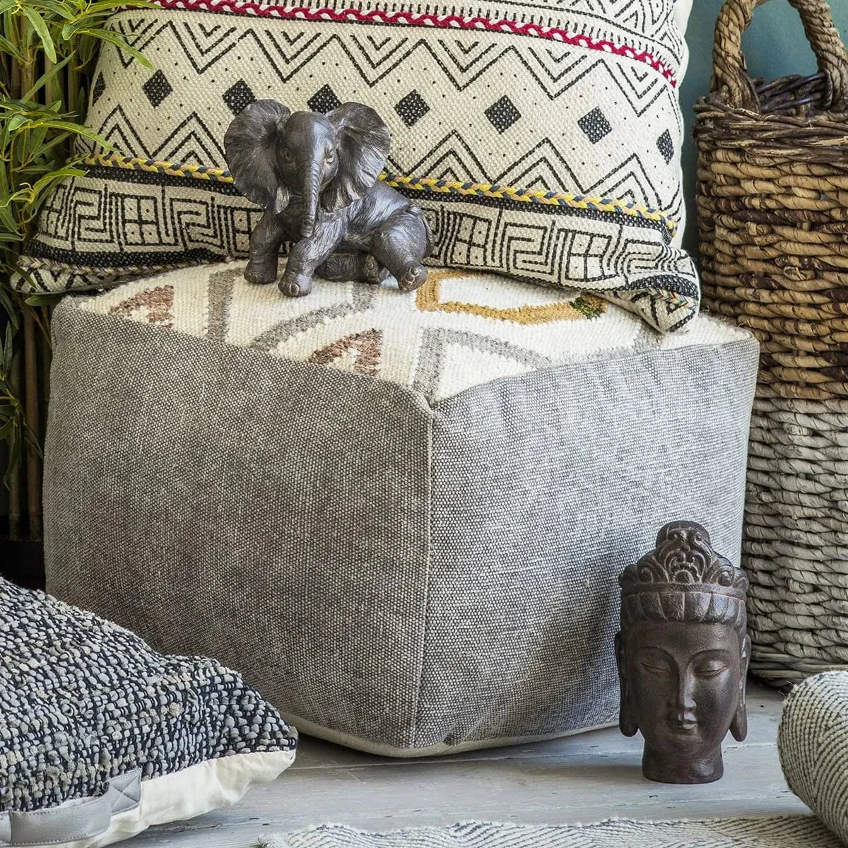 Bodhi Living Mendez Pouffe Ochre/Grey House of Isabella UK