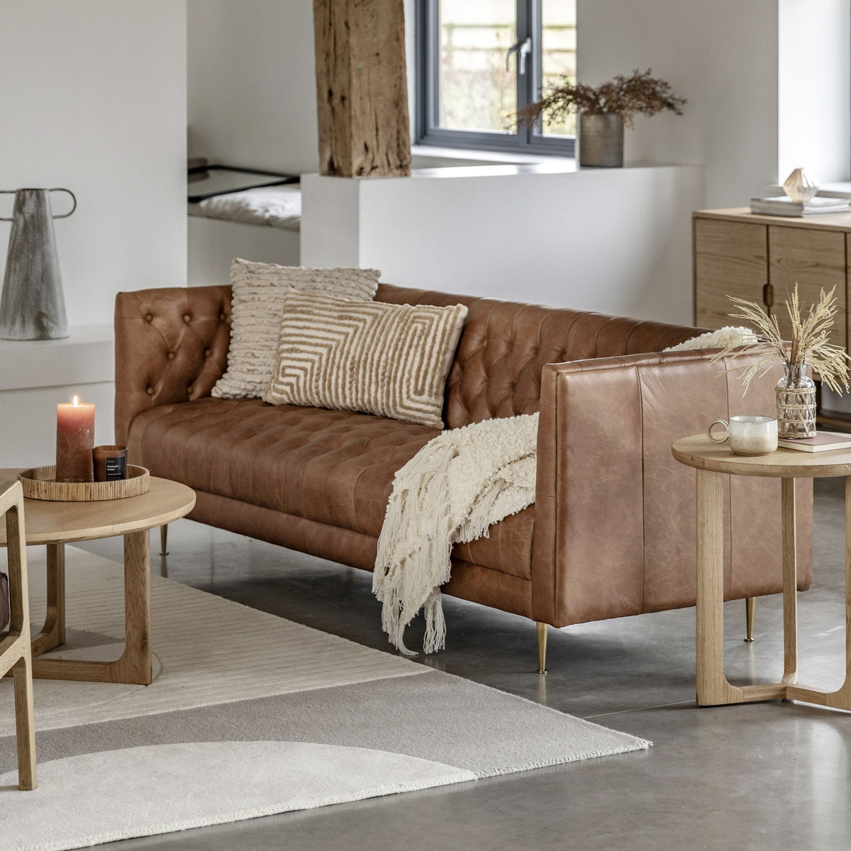 Mossley Sofa Antique Brown Leather 810x2100x735mm.