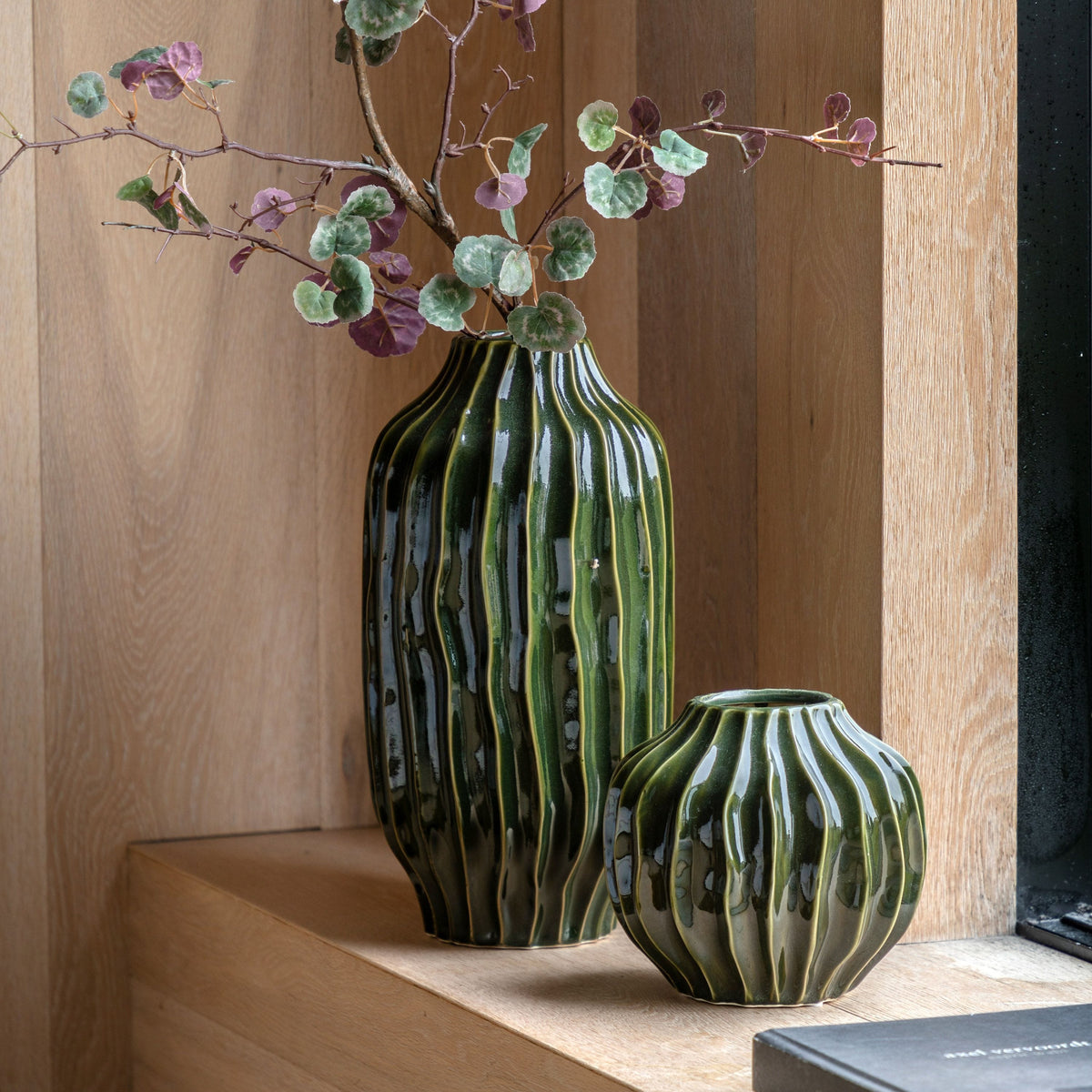 Bodhi Living Organic Ribbed Vase Olive Small House of Isabella UK