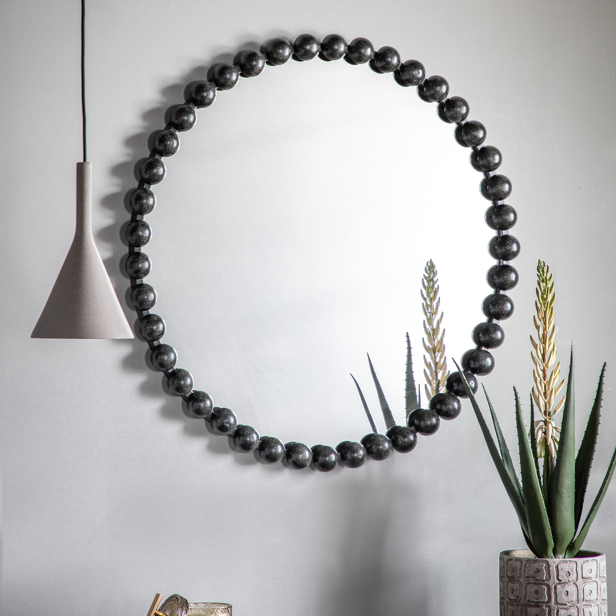 Blackwater Round Mirror Black 800x35x800mm.