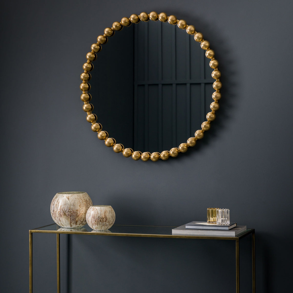 Blackwater Round Mirror Gold 800x35x800mm.