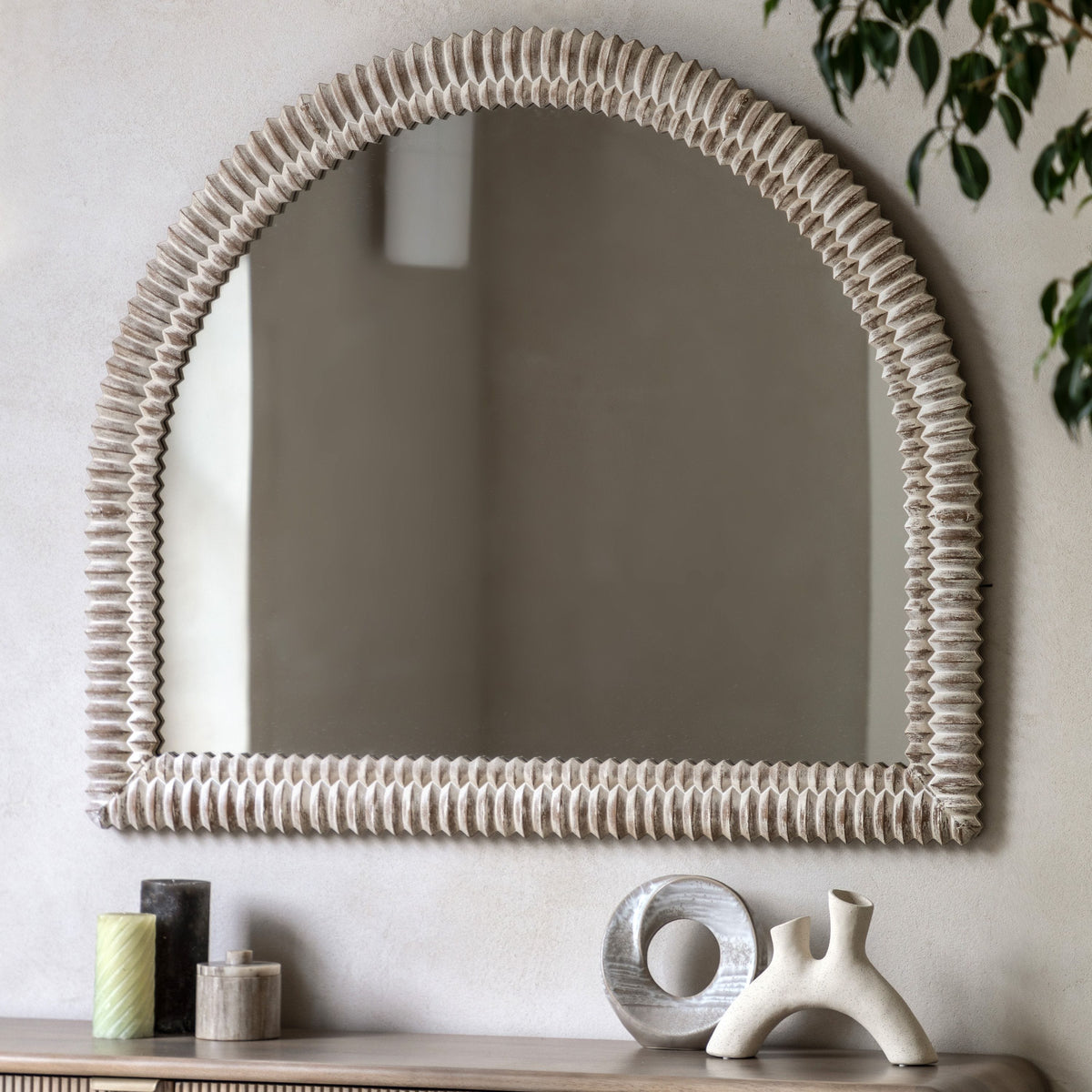 Bodhi Mirrors Caffs Arch Overmantle White Wash House of Isabella UK