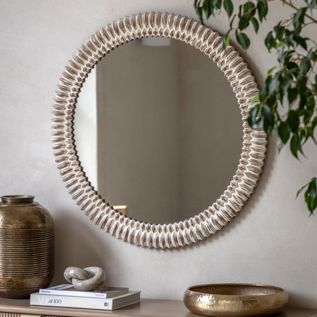Bodhi Mirrors Caffs Round Mirror White Wash House of Isabella UK