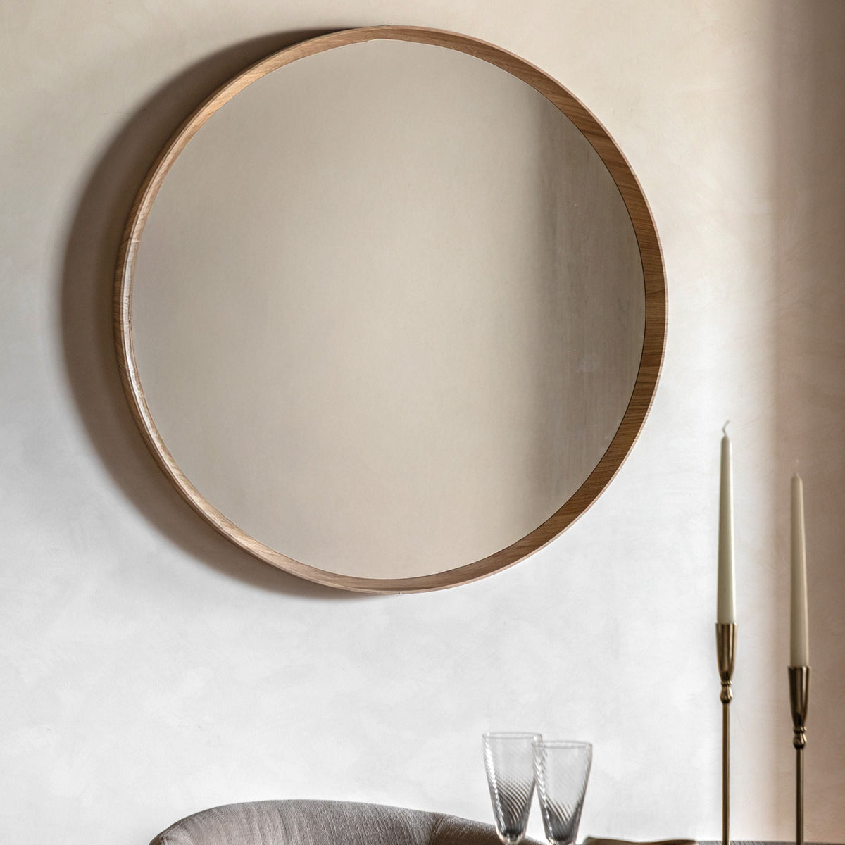 Bodhi Mirrors Cedar Round Mirror Oak Large House of Isabella UK