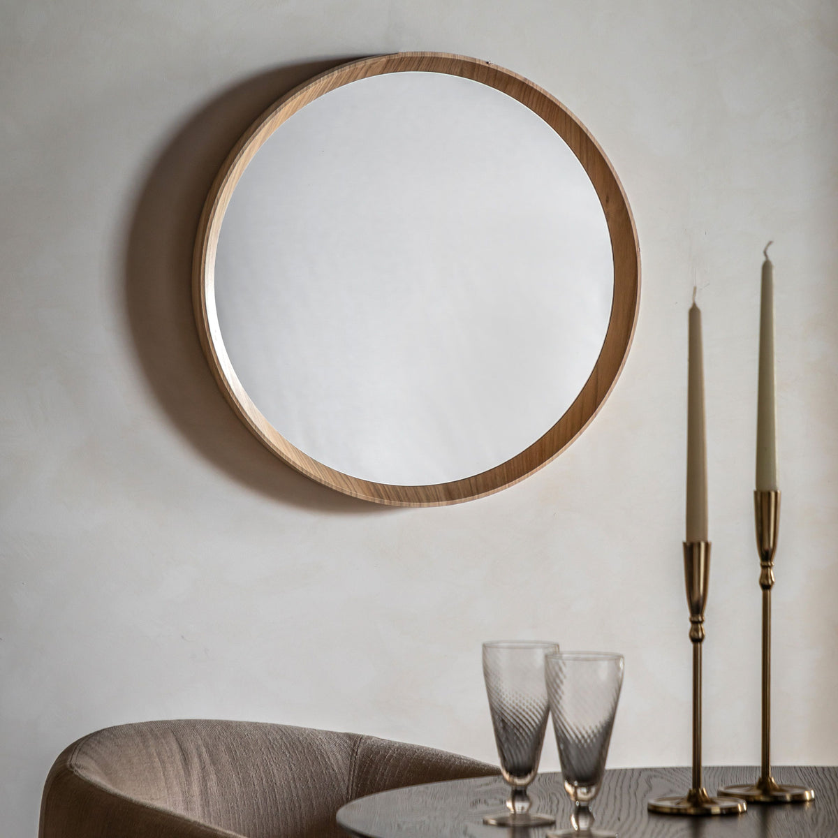Bodhi Mirrors Cedar Round Mirror Oak Small House of Isabella UK