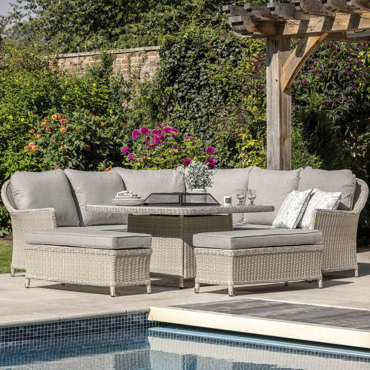 Holton Corner Square Dining Set with Fire Pit.