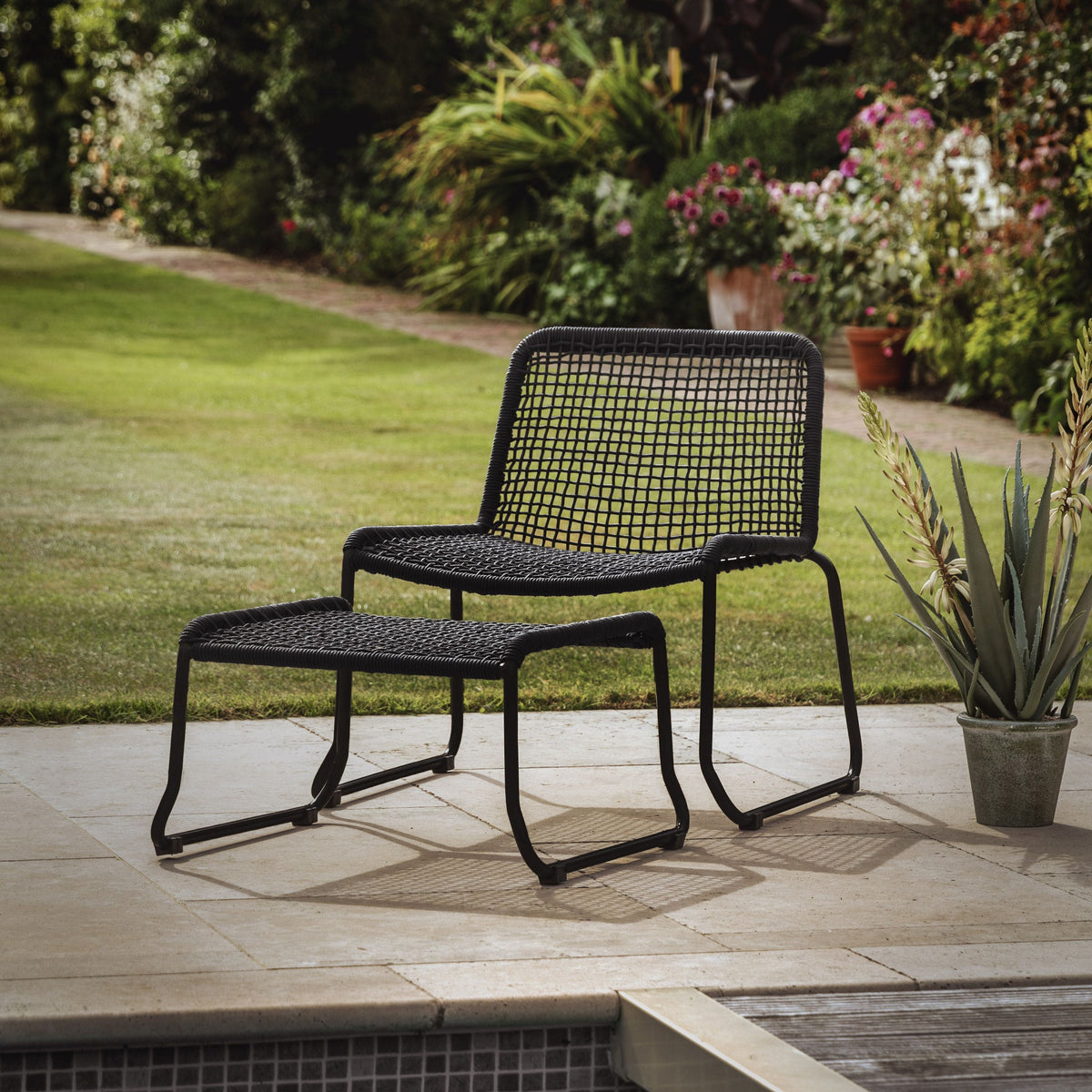 Bodhi Outdoors Sassano Lounge Chair with Footstool Black House of Isabella UK