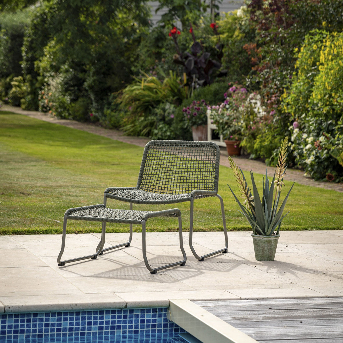 Sassano Lounge Chair with Footstool Green.