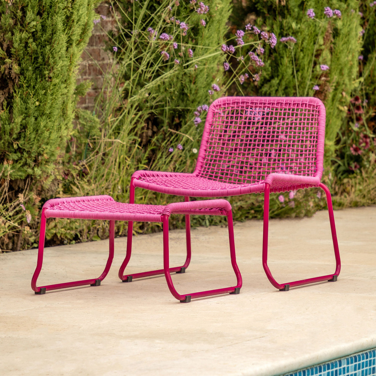 Sassano Lounge Chair with Footstool Pink.
