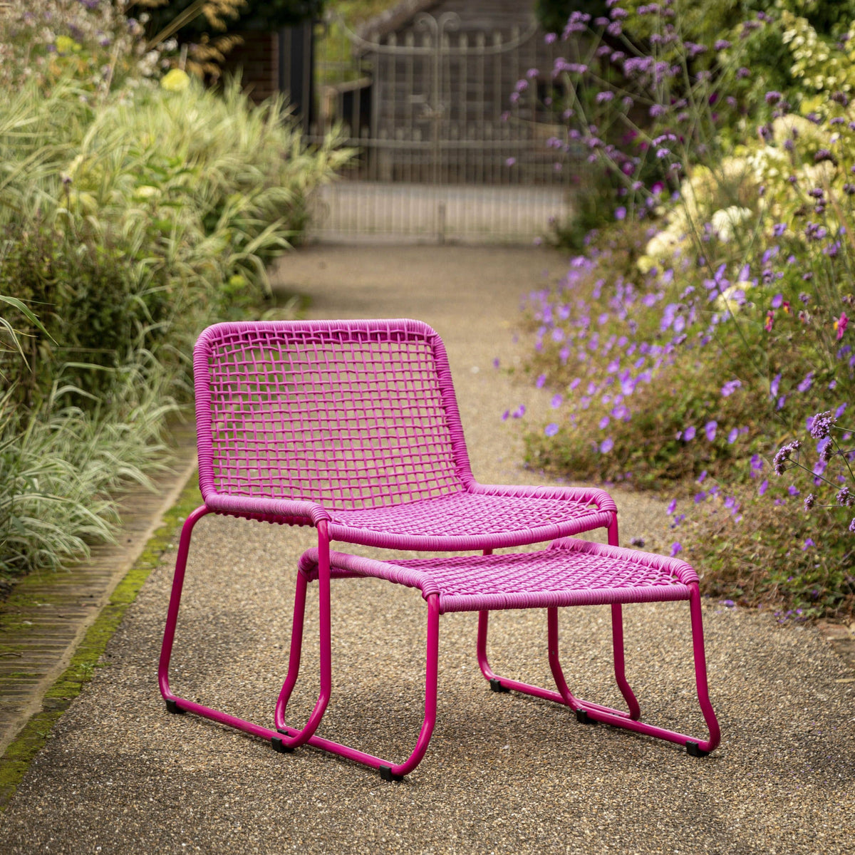Sassano Lounge Chair with Footstool Pink.