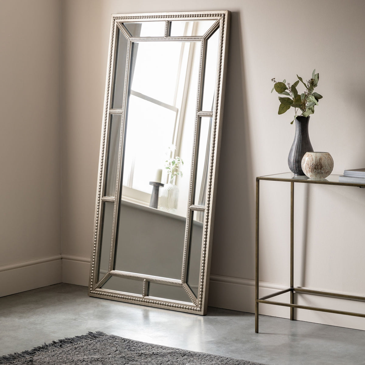 Crawley Pewter Finish Wide Panelled Mirror - 62'' x 31''.