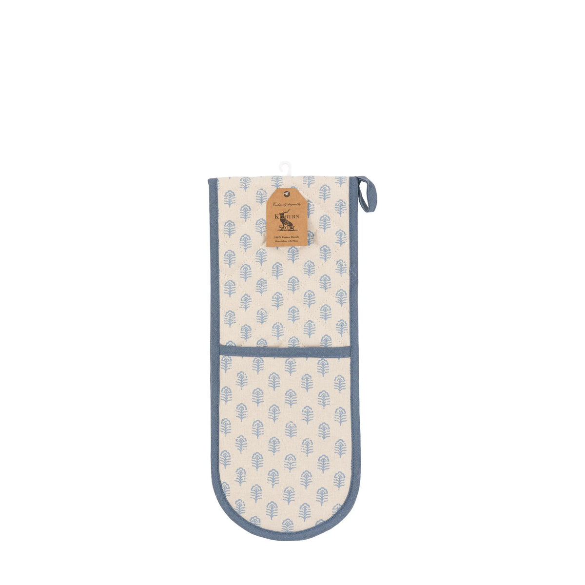 Bodhi Sleeping Fleur Floral Stamp Double Oven Glove Blue House of Isabella UK