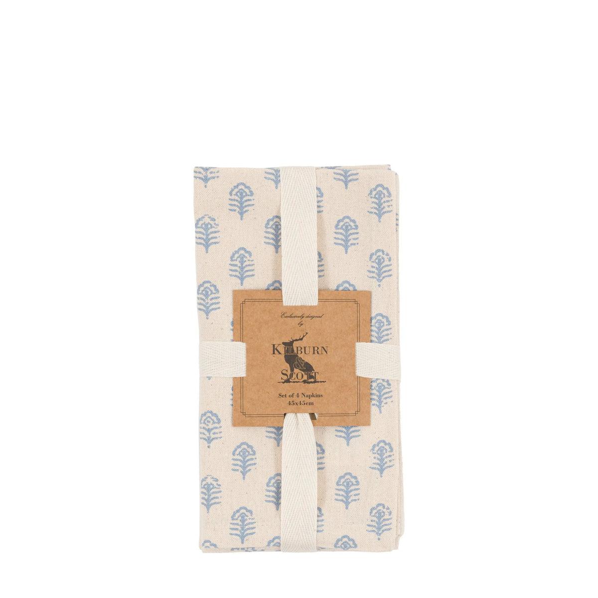 Bodhi Sleeping Fleur Floral Stamp Napkins Blue 4pk House of Isabella UK
