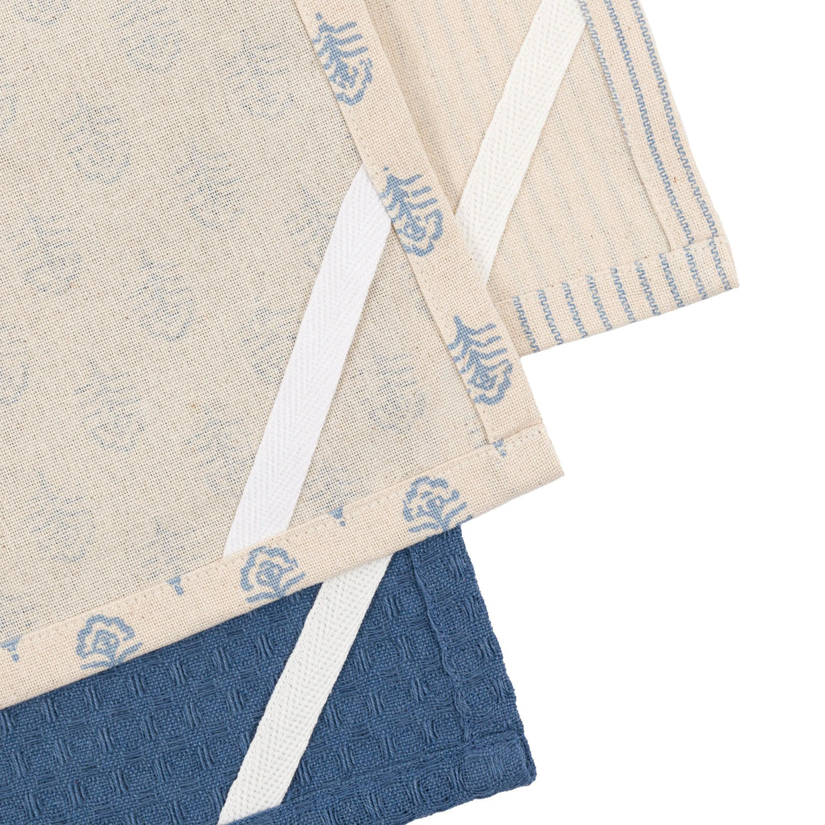 Bodhi Sleeping Fleur Floral Stamp Tea Towel Blue 3pk House of Isabella UK