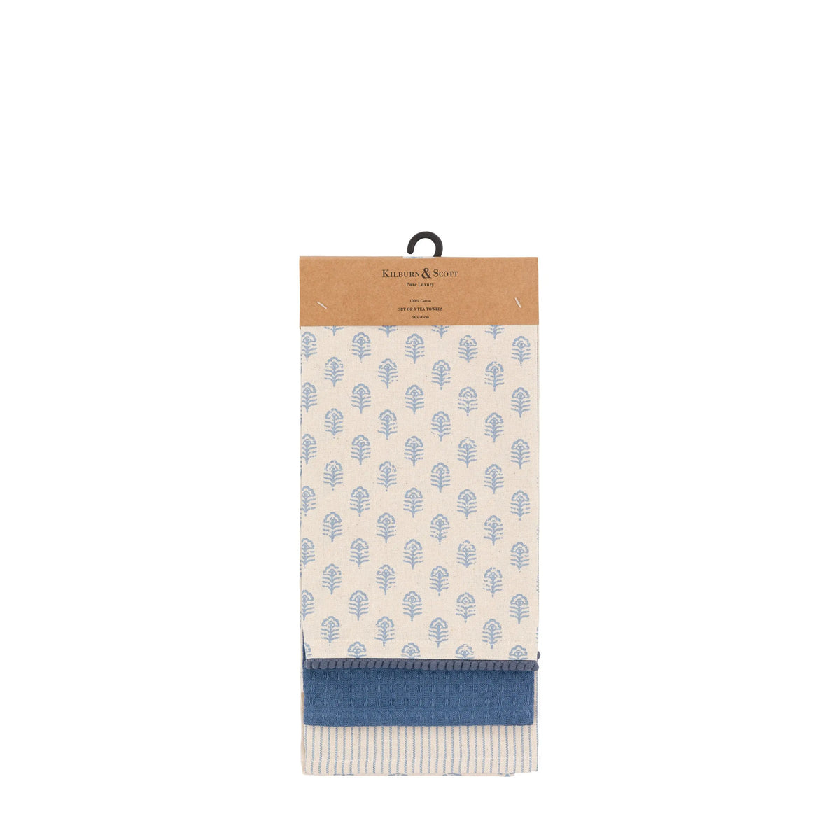 Bodhi Sleeping Fleur Floral Stamp Tea Towel Blue 3pk House of Isabella UK