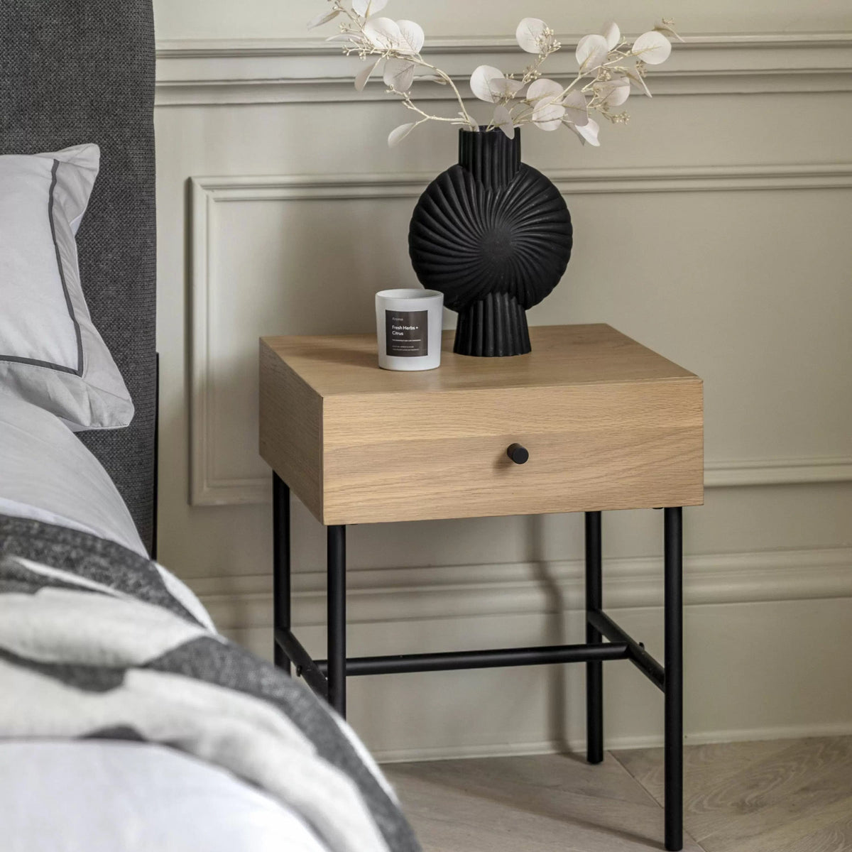 Netham 1 Drawer Bedside Natural 400x400x500mm.