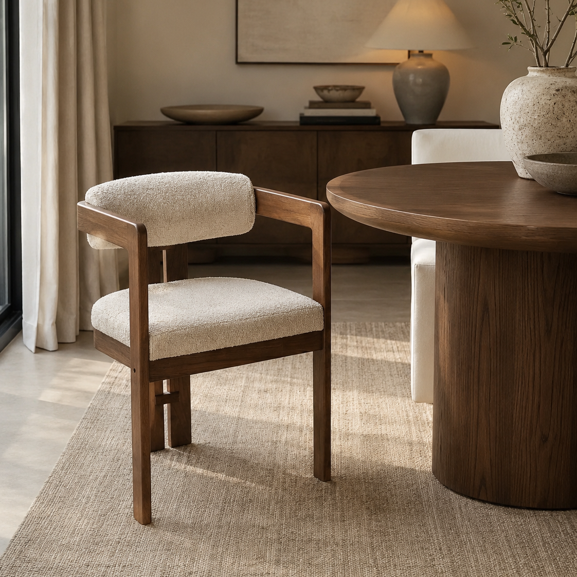 Torello Boucle Fabric and Mango Wood Dining Chair