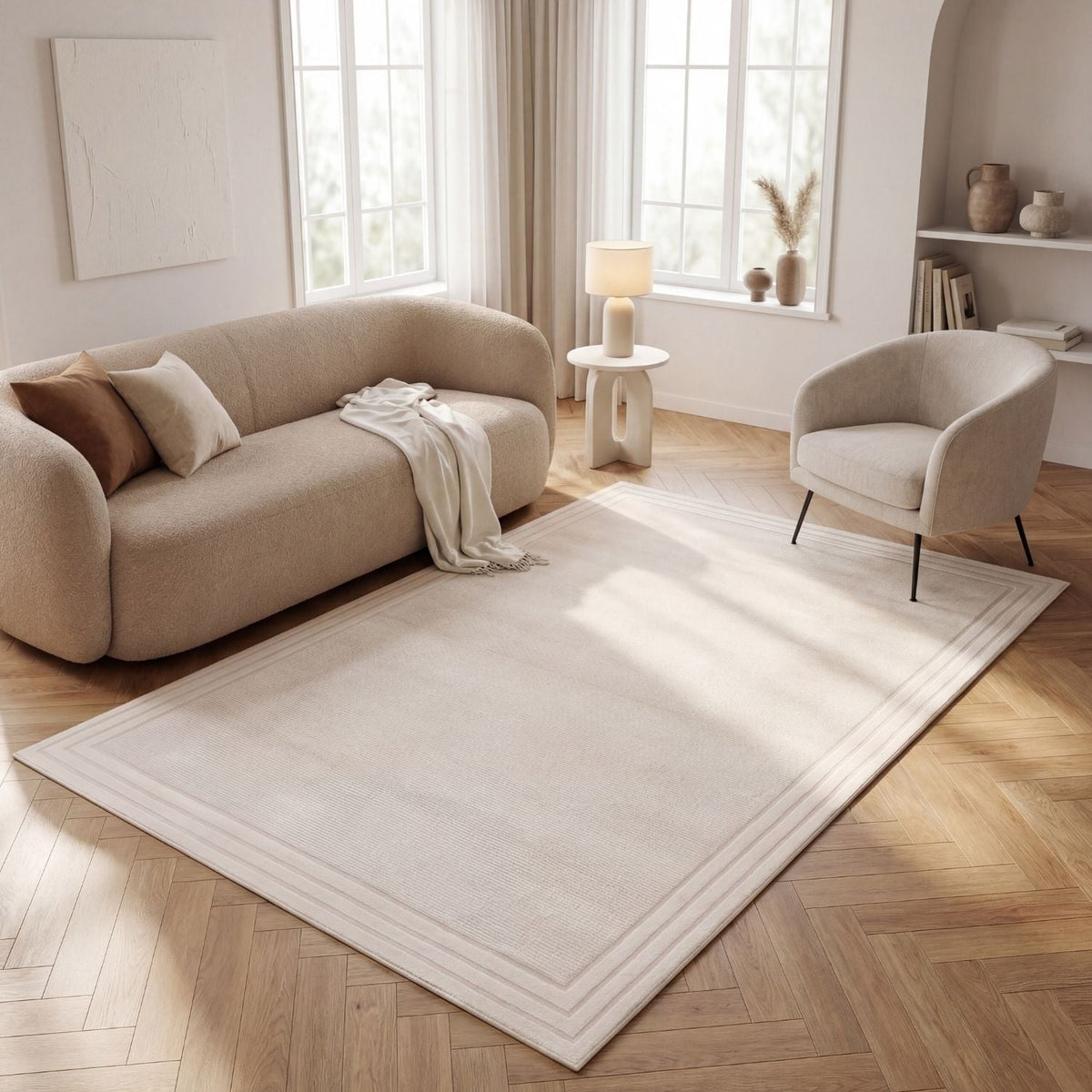 Carmel Cream Bordered Rug | 6060 | OUTLET.