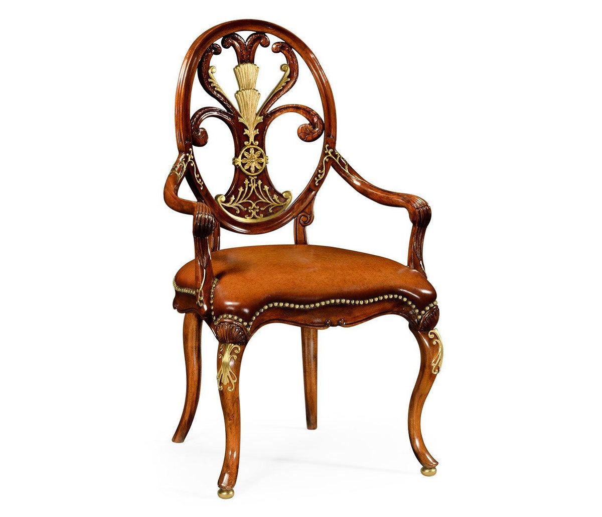 Dining Chair with Arms Carving - Leather