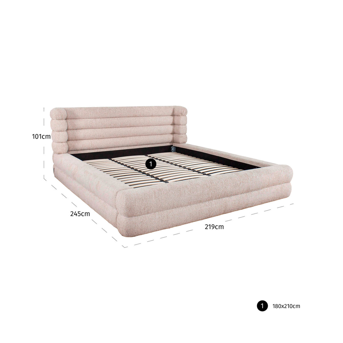 Bed Obidis natural linear 180x210 (mattress size (excl.) with storage
