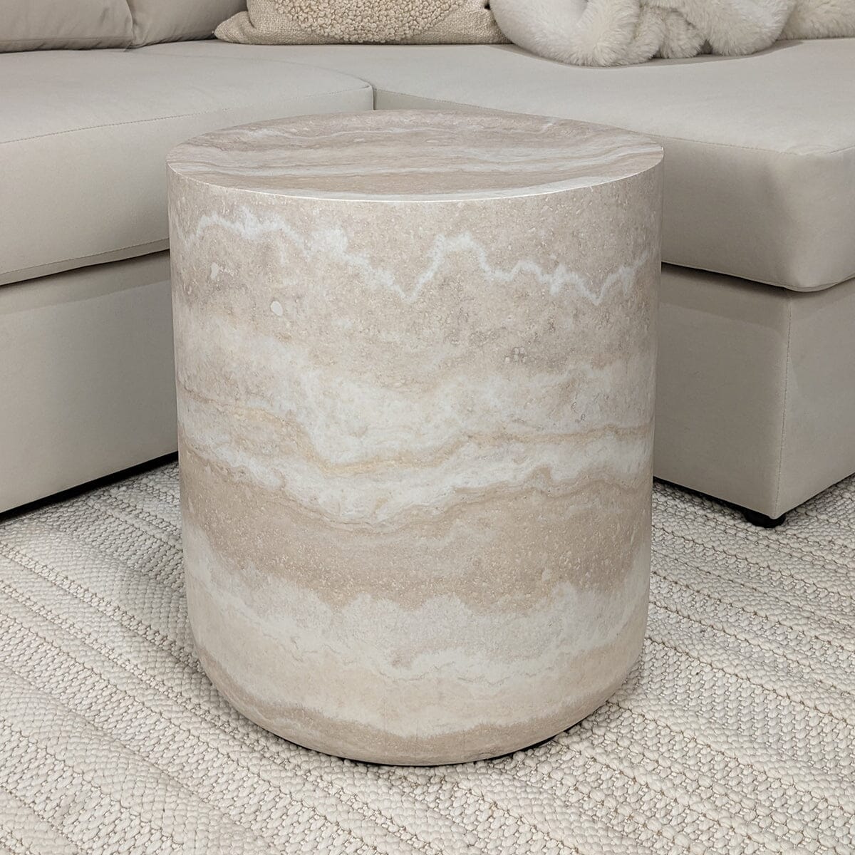 Celeste Round Neutral Marble Effect Side Table