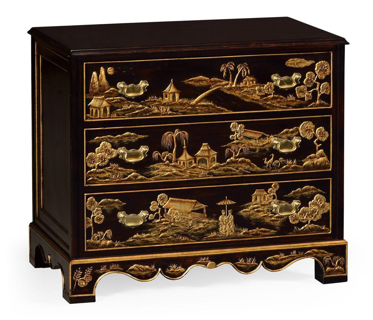 Chinoiserie Style Ebonised Bedside Chest of Drawers