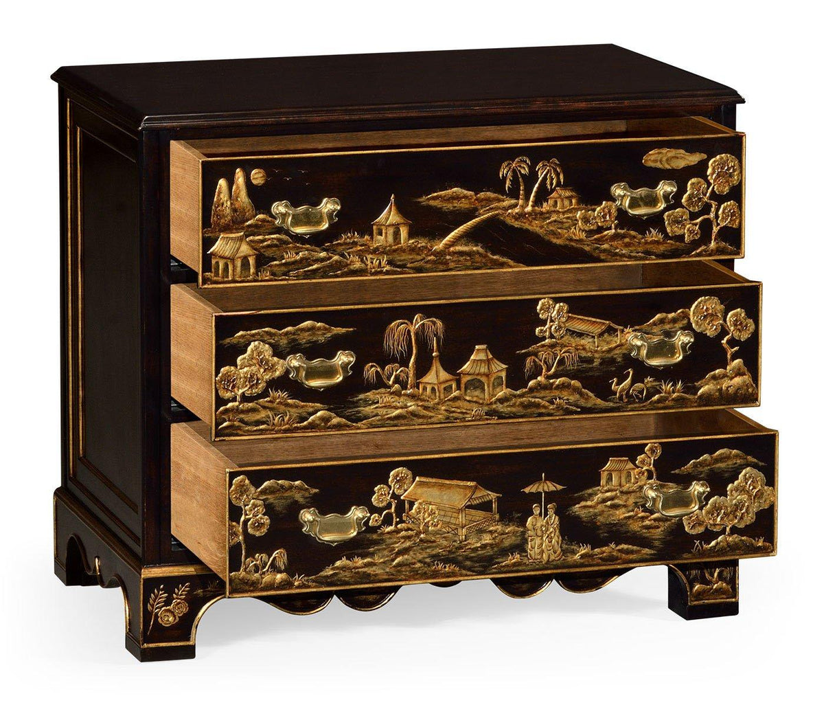 Chinoiserie Style Ebonised Bedside Chest of Drawers