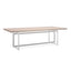 Wish You Were Here Dining Table in Brushed Chrome and Crème Travertine Top