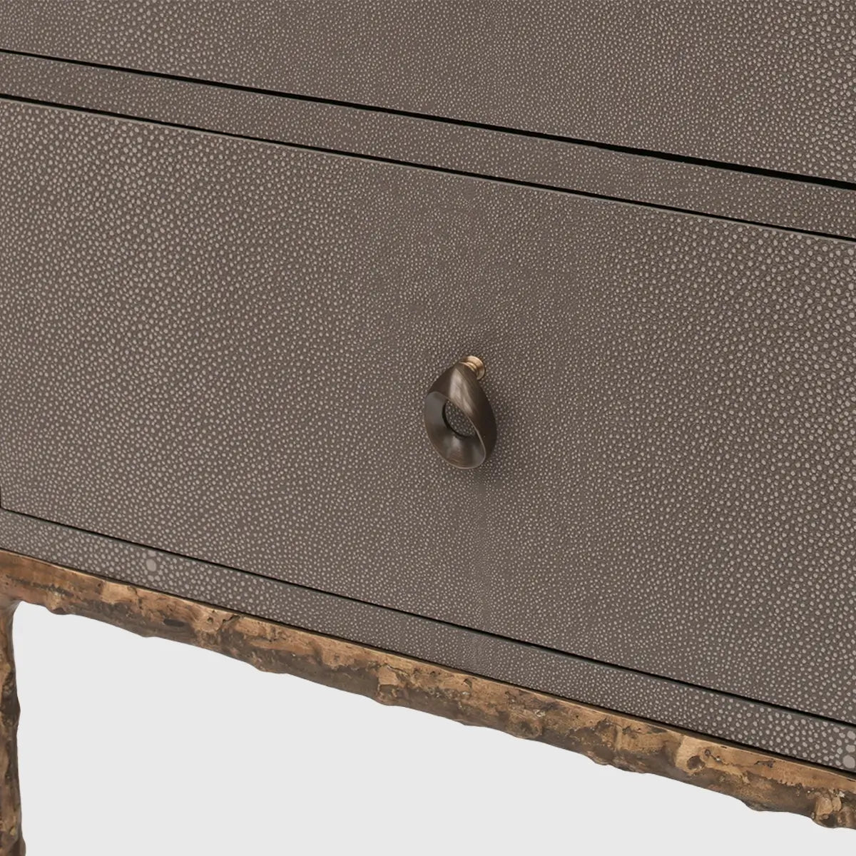 Arun Chest Bronze Dorato 2 Drawer Grey Shagreen Leather