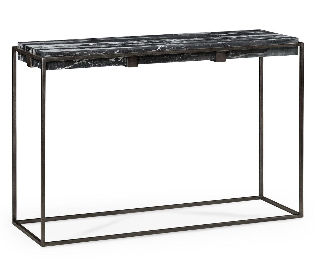 Rectangular Iron Console Table with a Black Marble Top