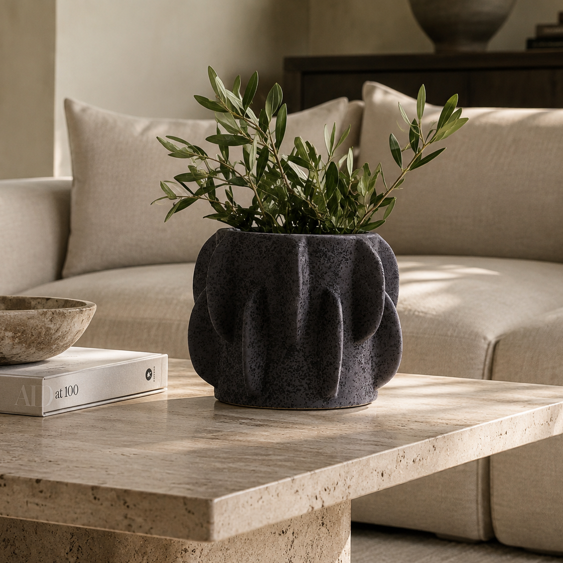 Sidra Small Black Textured Planter