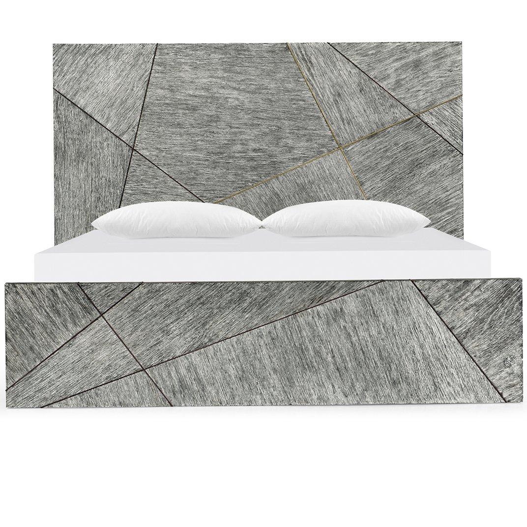 King Bed Frame Geometric in Dark French Oak