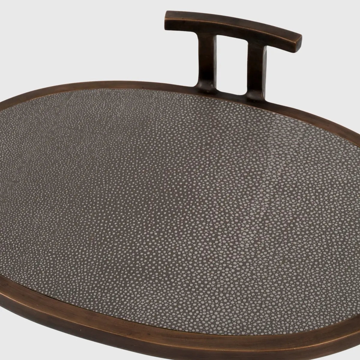 Arunya Oval Cocktail Table Dorato and Grey Shagreen Leather