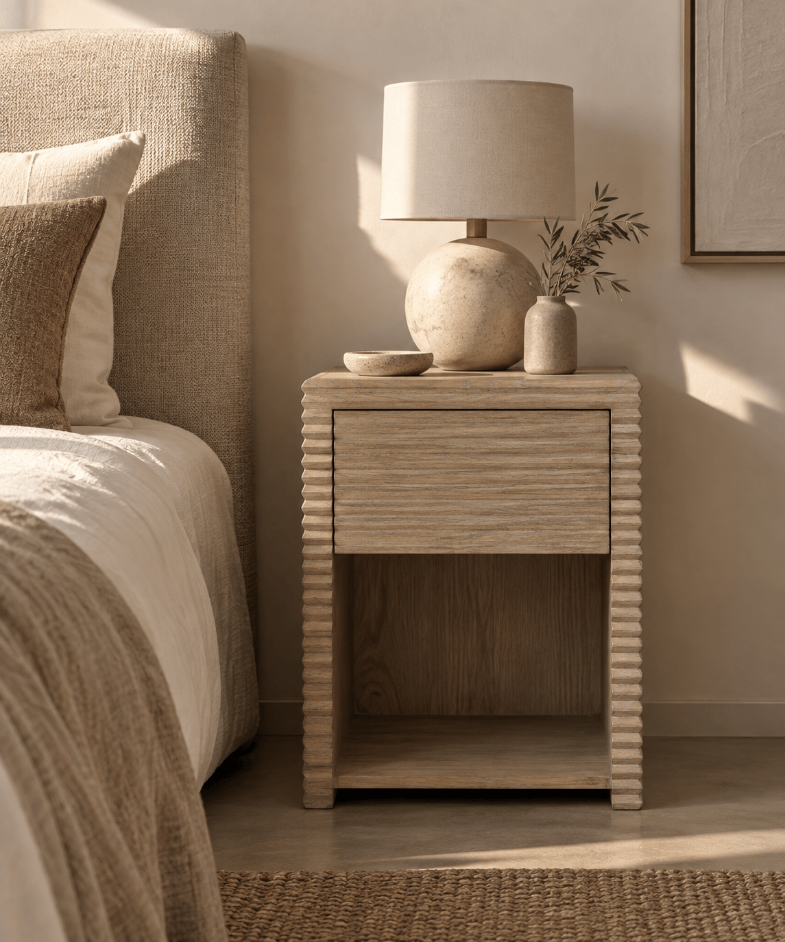 DI Designs Living Wickham Bedside Table | One Drawer | Oak | Ribbed House of Isabella UK