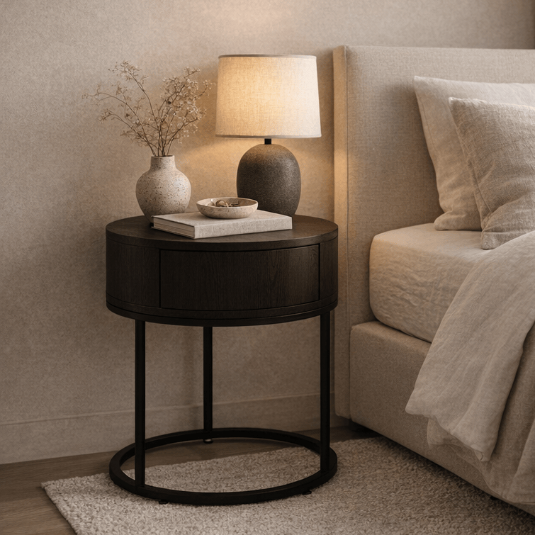 DI Designs Sleeping Hampton Round Wooden Bedside - Black House of Isabella UK