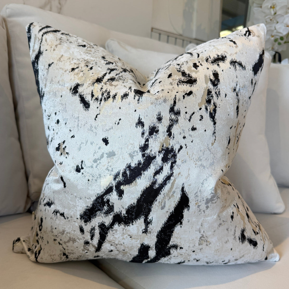 Dionne Cream & Black Abstract Print Cushion - 50x50cm