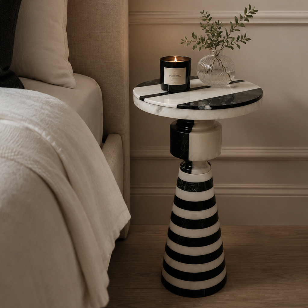 Zoro Black and White Stripe Side Table