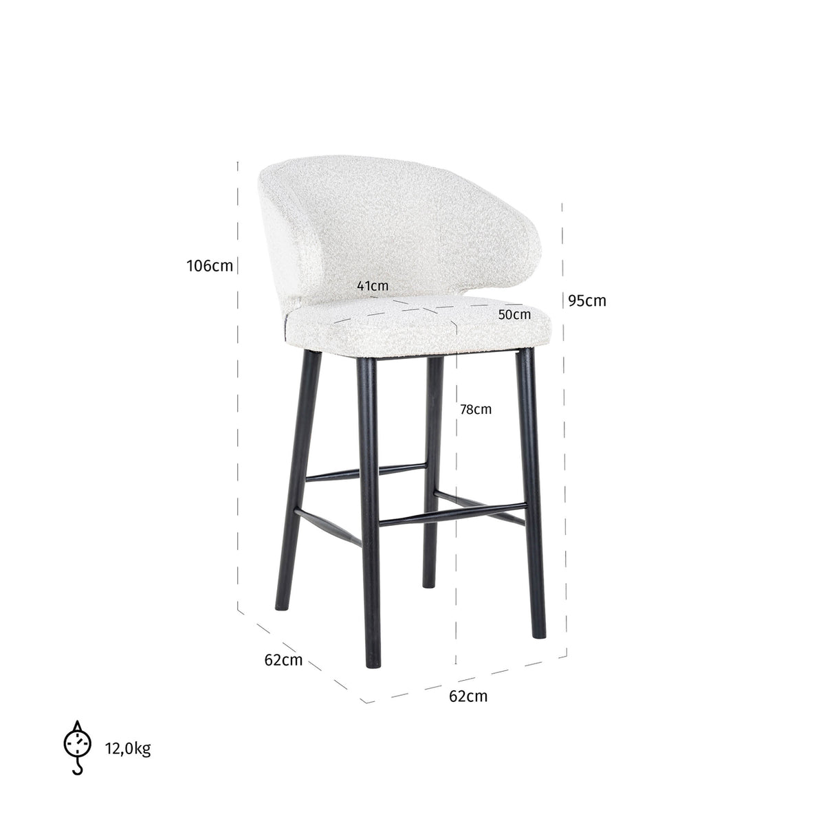 Bar stool Indigo white bouclé