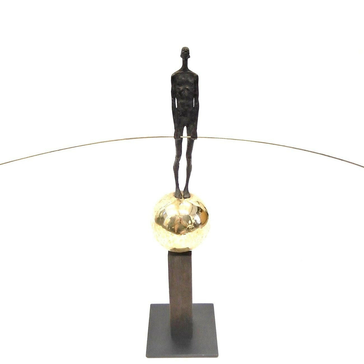 Bronze Figure On Sphere With Stick.