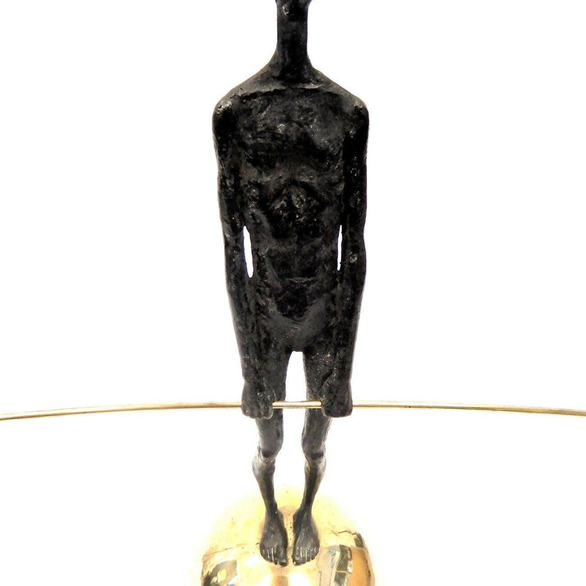 Bronze Figure On Sphere With Stick.