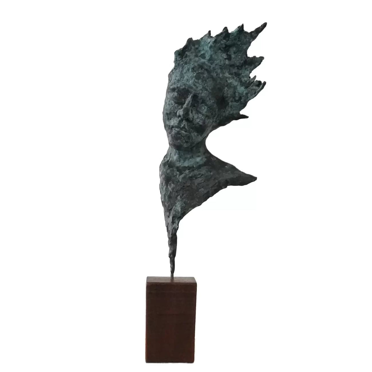 Bronze Head Windy Day Sculpture.