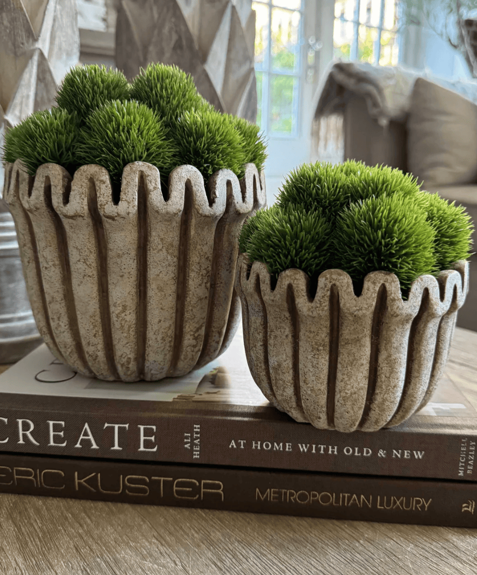 Eccotrading Design London Accessories Dianthus in a Ribbed Wavy Top Stone Pot House of Isabella UK